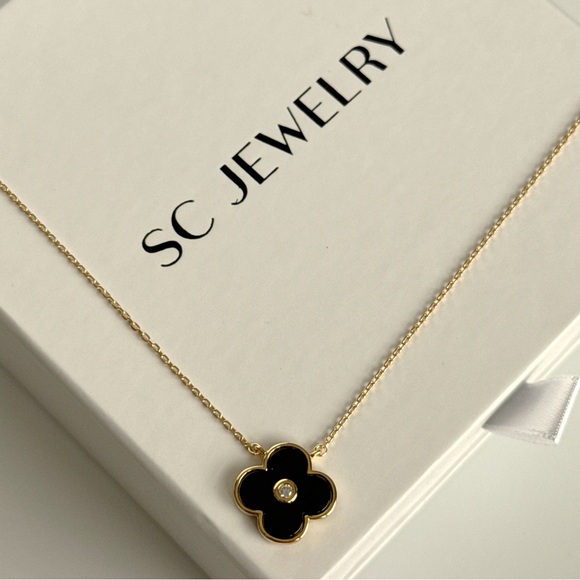 Rachel Zoe Black Clover Necklace 925 Sterling Silver - Picture 5 of 6